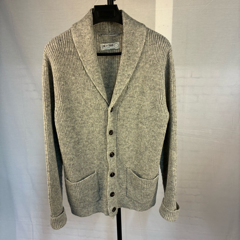 Line of Trade Shetland Wool Shawl Collar Ribbed Cardigan Oatmeal L